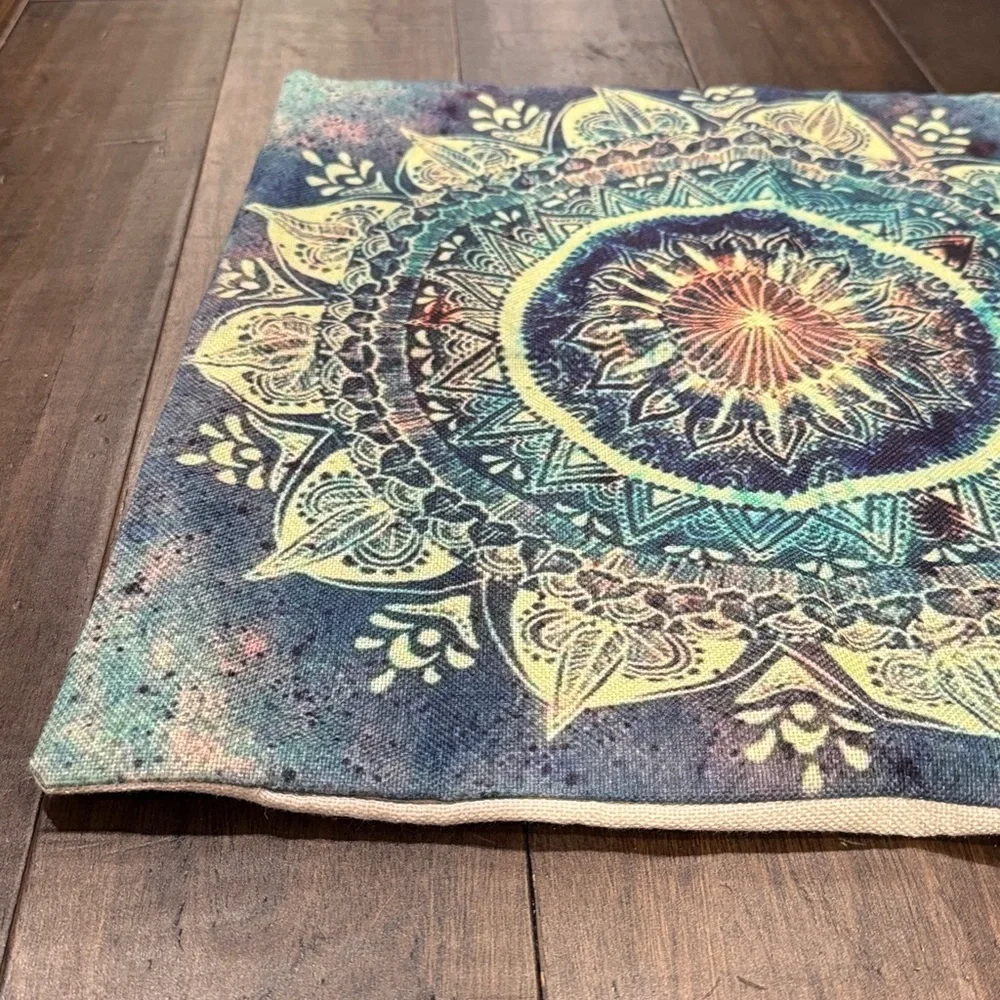 Blue and Lime Green Mandala  Tapestry Pillow Cover